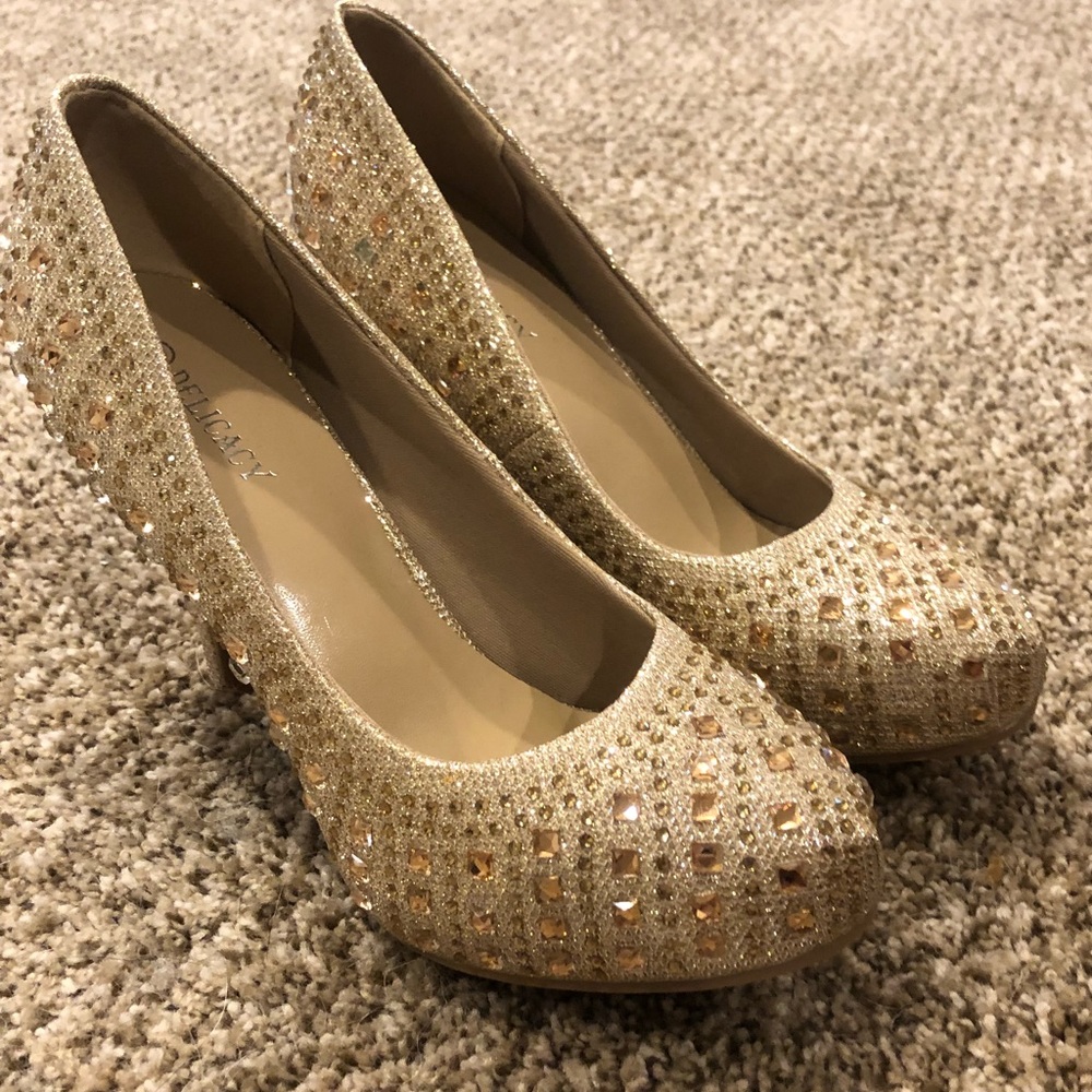 Gold rhinestone heels